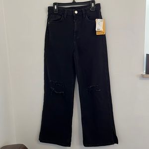 H&M Girls Black Distressed Wide Leg Jeans